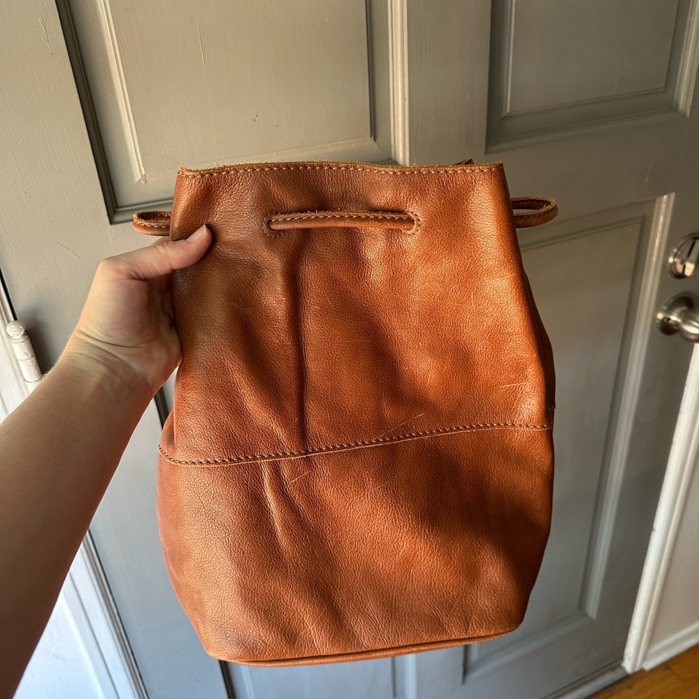 Fossil Brown Leather Bag with Red Interior